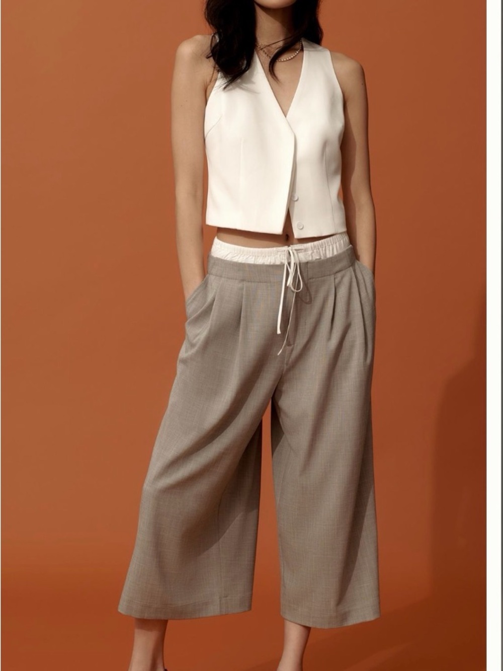 Anthropologie Gray Wide-Leg Drawstring Trousers